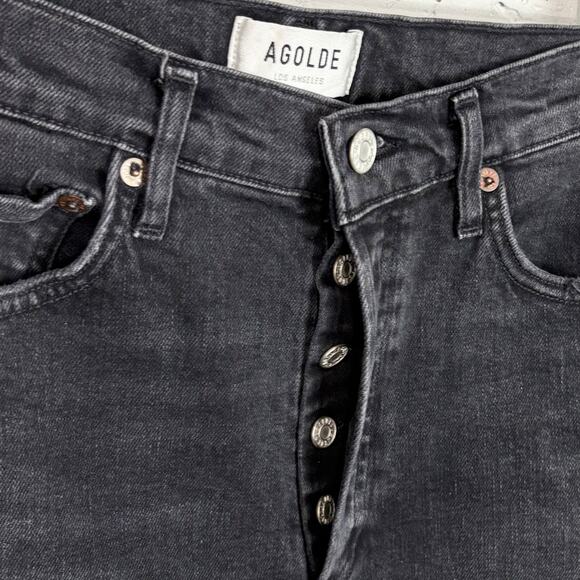 Agolde Nico High Rise Slim Denim Jeans Cotton Stretch Destroyed Button Fly 26 - Picture 10 of 12